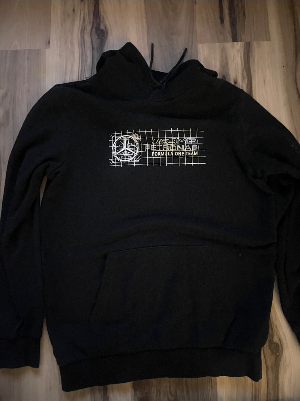 Mercedes AMG Petronas Black Hoodie with White Grid Logo